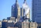 Steam rising from building rooftops in Manhattan, New York