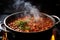 steam rising from a pot of simmering bolognese sauce