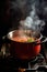 steam rising from a pot of soup on a stove