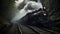 steam train in the forest A steam train that has been haunted and cursed in a dark tunnel. The train is a scary and evil