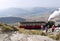 Steam train leaving mount snowdon summit , Wales,