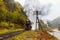 Steam train locomotive passing over alpine railroad