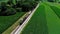 Steam Train at Picnic Area, Dropping off Passengers in Amish Countryside as seen by Drone