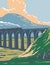 Steam Train on Railway Over Batty Moss or Ribblehead Viaduct in Yorkshire Dales National Park England UK Art Deco WPA Poster Art