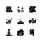 Steam treatment black glyph icons set on white space