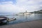 Steamboat and round jetty on Lake Geneva