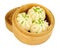 Steamed bao buns in bamboo steamers