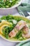Steamed catfish filet with arugula salad