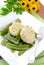 Steamed cutlets and pea pods