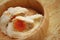 Steamed dumpling - chinese bun on brown background.