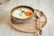 Steamed egg on wood background