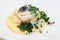 Steamed fish fillet with potato mash and herbs