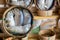 Steamed mackerel sold in the market. Thai steamed mackerel fishes in bamboo basket for sale at the market.