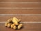 Steamed peanut pile on wooden plank table top,Selective focus.