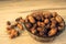 Steamed peanuts in a glass bowl. Groundnuts unpeeled in a bowl
