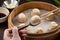 Steamed pork soup dumplings named Xiao long bao in Taiwan
