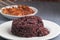 Steamed riceberry rice on plate