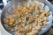 Steamed shrimps on a basket for steam cooking