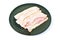 steamed slice pork bacon arranging on plate in white background