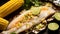 Steamed tender tilapia fillets infused with a sweet-tangy glaze, served with steamed corn kernels