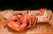 steamed two and half pound lobster is split open