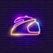 Steamer iron neon sign. Vector illustration for design. Homework concept. Glowing home appliances icon for home