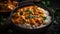 A steaming bowl of aromatic Indian chicken curry, with tender chunks of chicken in a rich and creamy sauce.