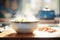 steaming bowl of bun cha in natural daylight