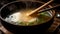 A steaming bowl of homemade miso soup with fresh seafood generated by AI