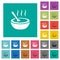 Steaming bowl of soup with spoon square flat multi colored icons