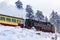 Steaming Brocken Railway locomotive in winter landscape Brocken Harz Germany