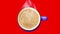 Steaming coffee cup with foam top view red background creative stop motion animation