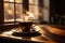 Steaming Coffee Cup on Rustic Wooden Table