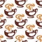 Steaming coffee cups or chocolate seamless pattern