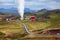 Steaming cooling tower at Krafla geothermal power plant Northeastern Iceland Scandinavia