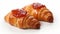 Steaming Croissant Bread With Guava Jam On White Background
