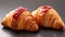 Steaming Croissant Bread With Strawberry Jam - Closeup
