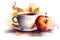 Steaming cup of cinnamon apple tea, Watercolor