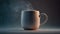 a steaming cup of coffee on a dark background with smoke.