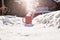 Steaming cup of hot coffee,tea or chocolatemilk in the cold fresh white snow, Winter,cozy,drink,snowy day concept background in