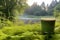 steaming cup of matcha tea surrounded by nature