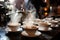 steaming cups on saucers in a coffee tasting class