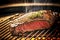 Steaming delicious flank steak cooked on grill with rosemary
