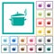 Steaming glossy pot with lid flat color icons with quadrant frames