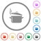 Steaming glossy pot with lid flat icons with outlines