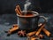 Steaming Hot Beverage with Cinnamon Sticks and Anise
