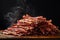 Steaming hot freshly cooked bacon with black background