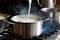 steaming milk in cheesemaking process on stovetop