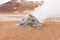 Steaming sulphur fumaroles at geothermal area Hverir in Iceland