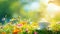 steaming Tea Being Poured into Cup Amidst Vibrant Wildflowers